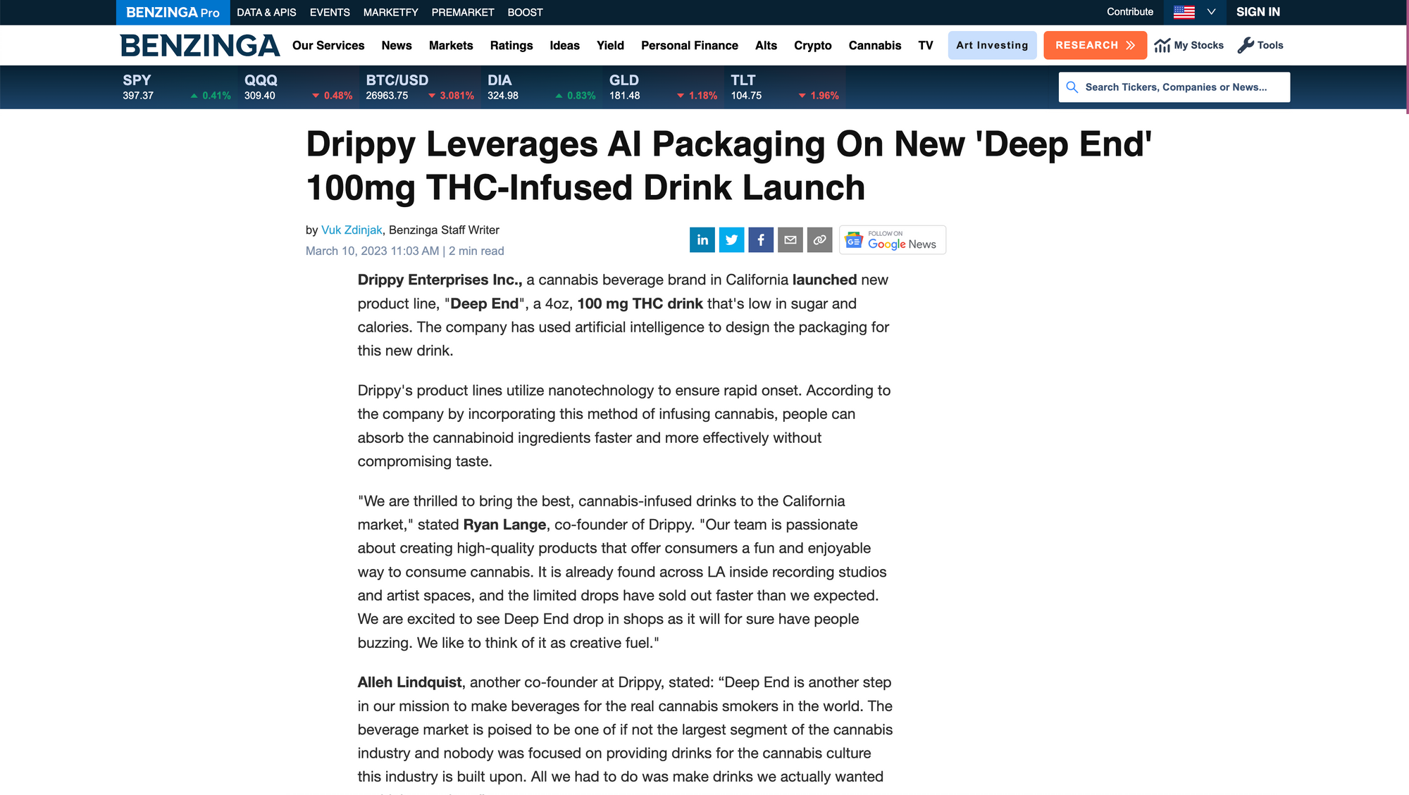 Drippy Leverages AI Packaging On New 'Deep End' 100mg THC-Infused Drink Launch
